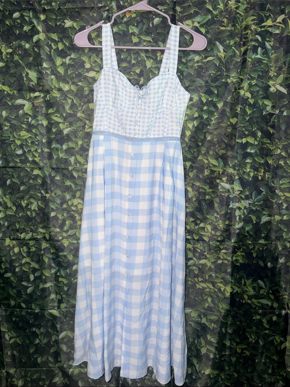 Blu Pepper Light Blue and White Gingham Maxi Dress